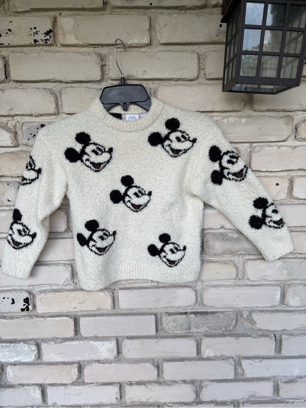 Disney Zara Cream Mickey Mouse head continuous Pattern Crewneck Sweater